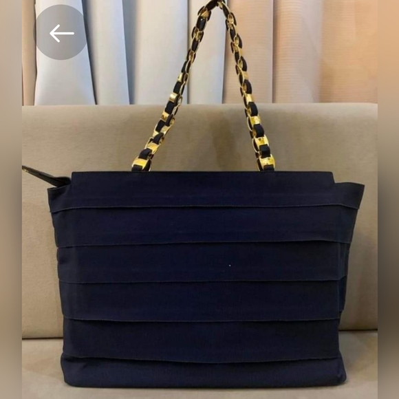 Salvatore Ferragamo Vintage Tiered Grosgrain Ribbon/Leather Shoulder Bag Navy